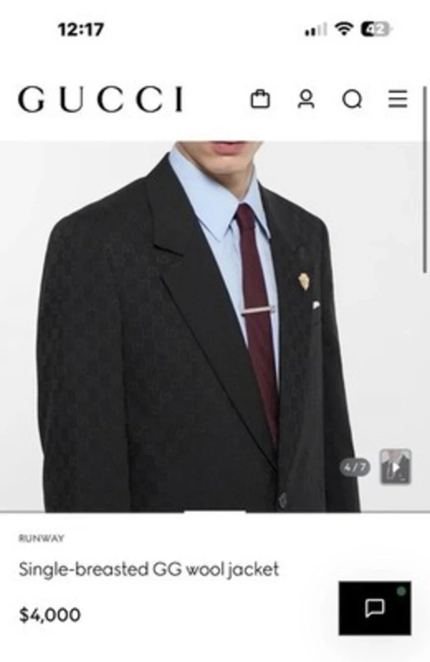 Gucci GG mens Single-breasted wool jacket GG monogram black size 48 $4000 retail